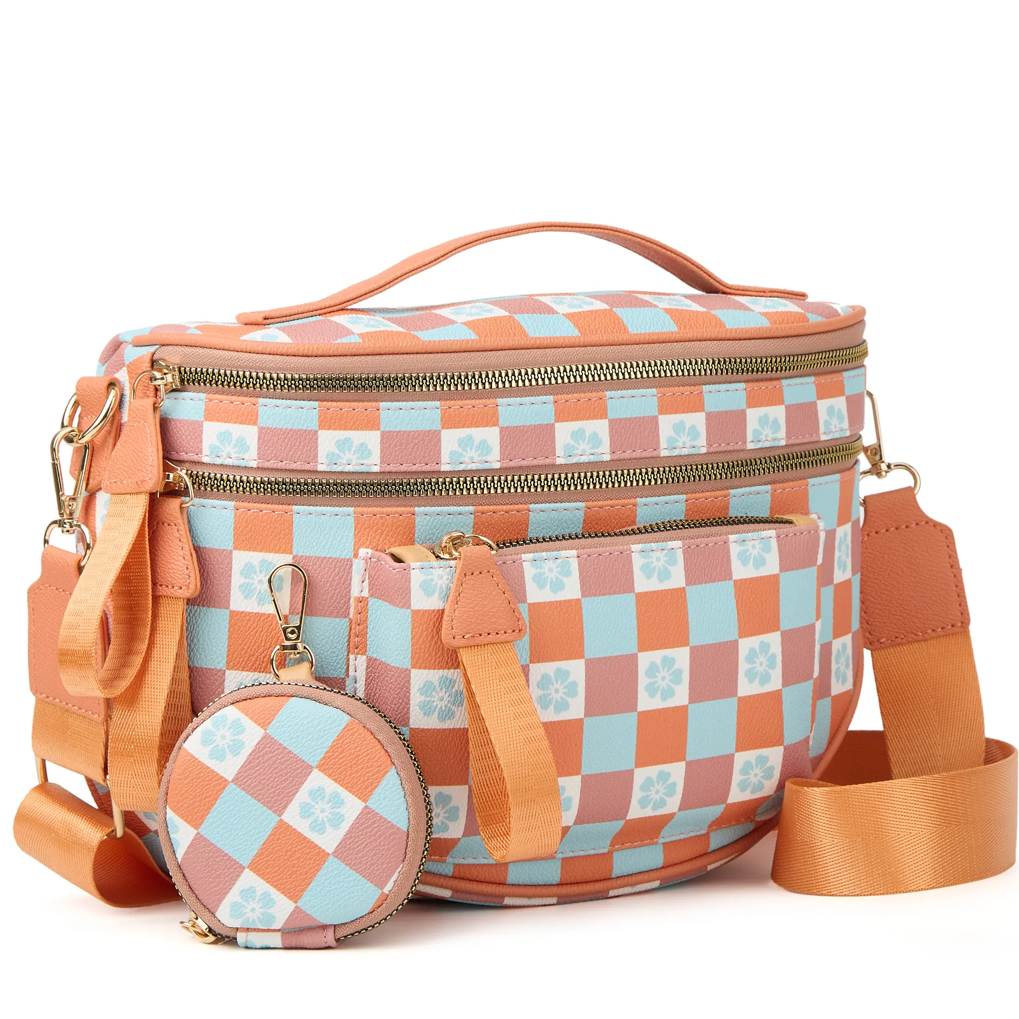 Spacious Checkered PU Leather Crossbody Bag Bum Bag Checkered Handbags Wallets for Women, Checkered Pattern, Pu Leather Material tiktokshopspringglowup summerwins,summerwins