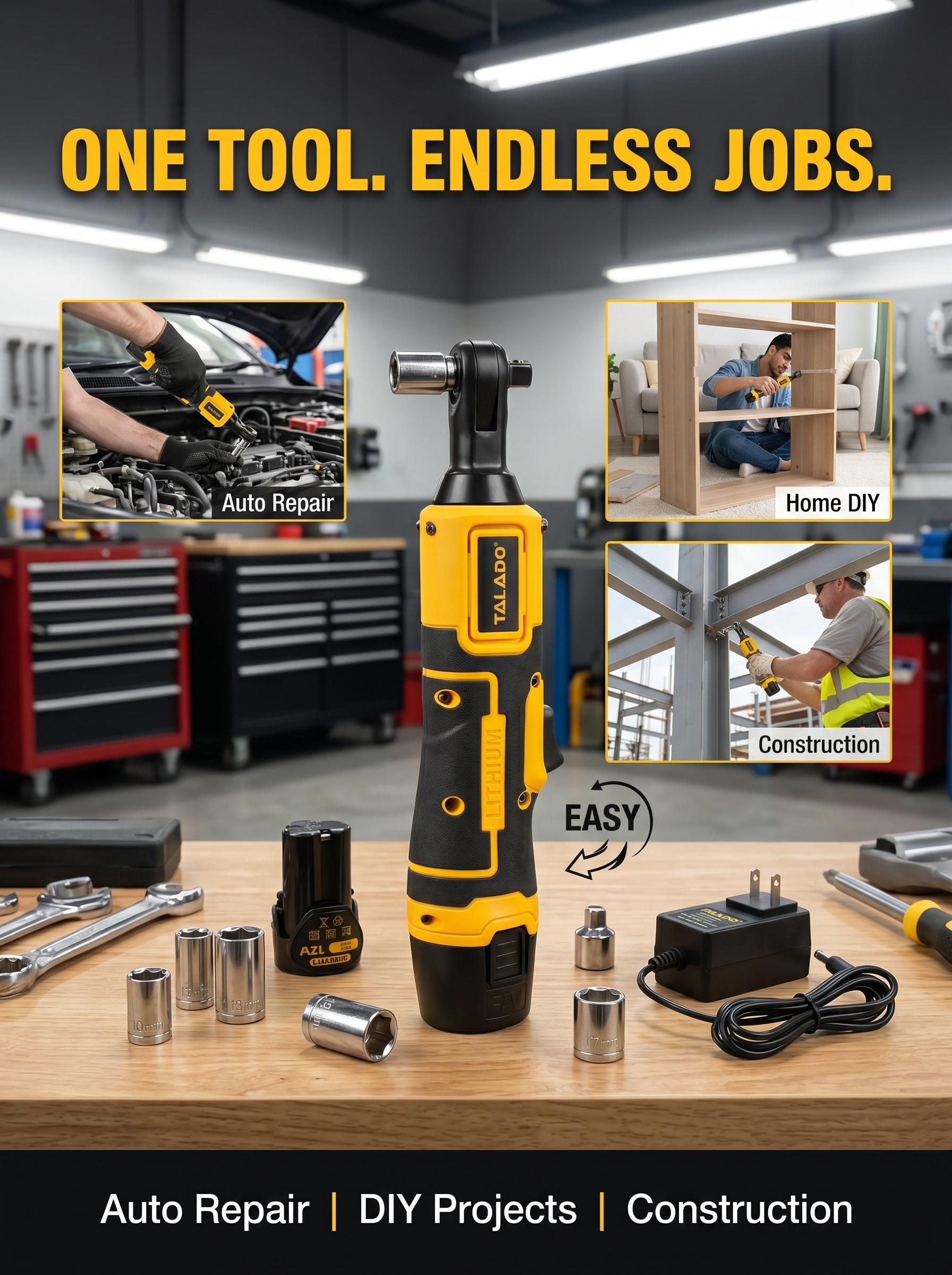 12V Cordless High-Torque Impact & Ratchet Wrench Set - Impact Wrenches with 12V Portable Use & Cordless Freedom, Nut Removal Auto Repair Assembly & Disassembly Tool for Auto Maintenance, DIY Projects