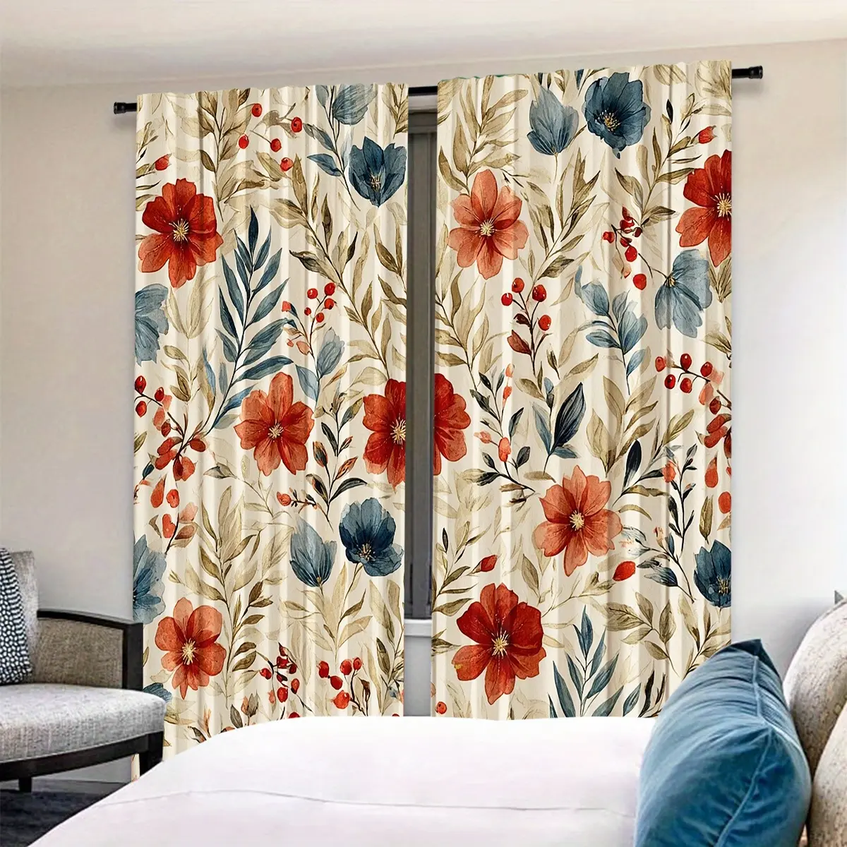 High-Quality Polyester Fabric Design, Durable Fashion Daily Accessory, HD Floral Pattern, Perfect for Everyday Wear, Curtains, Home Decoration Curtain, Window Curtain