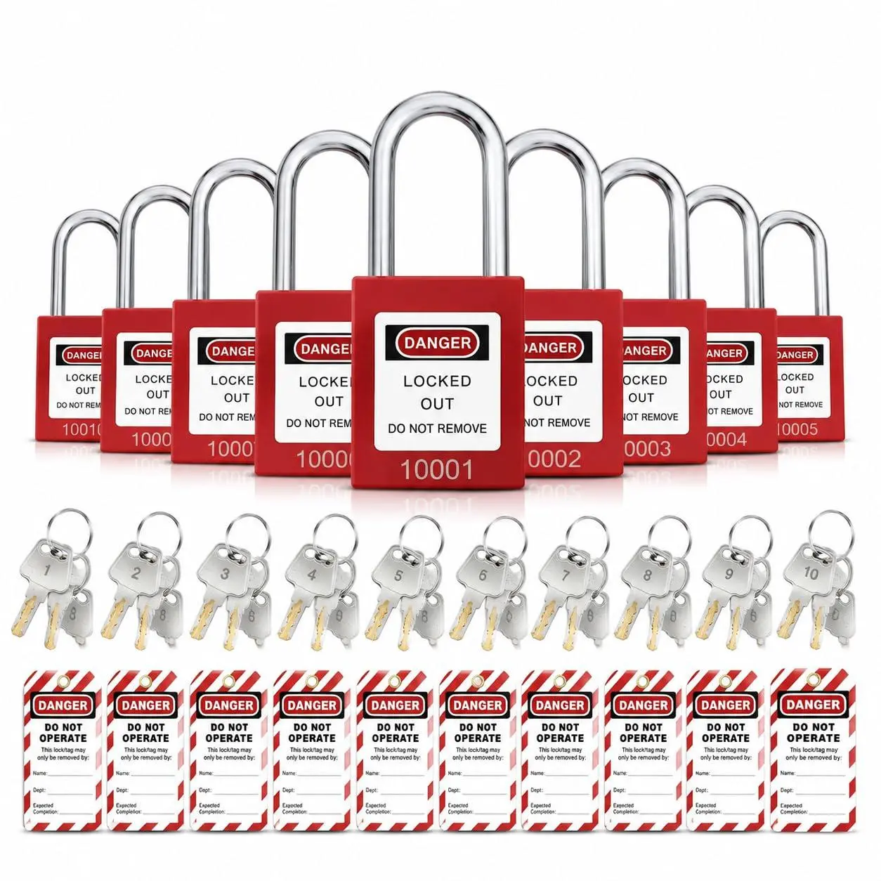 GAOMON Lockout Tagout Locks, 10 Pack Lock Out Tag Out Locks and Keys, Loto Locks Keyed Different, OSHA Compliant Red Safety Padlocks with 2 Keys per Lock & 10 Tags for Electrical Lockout