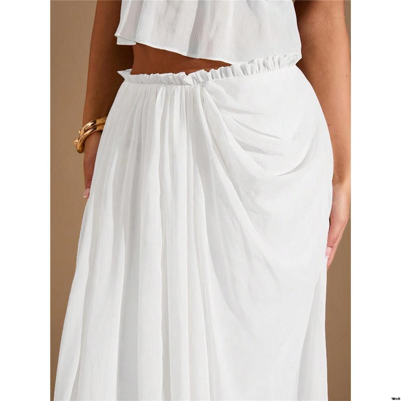 Date Beach Holiday , Women For Maxi Slit High Ruched Asymmetric White BAE tiktok White Skirt Vacation Date Beach Holiday , Women For Maxi Slit High Ruched Asymmetric White BAE tiktok White Skirt Vacation