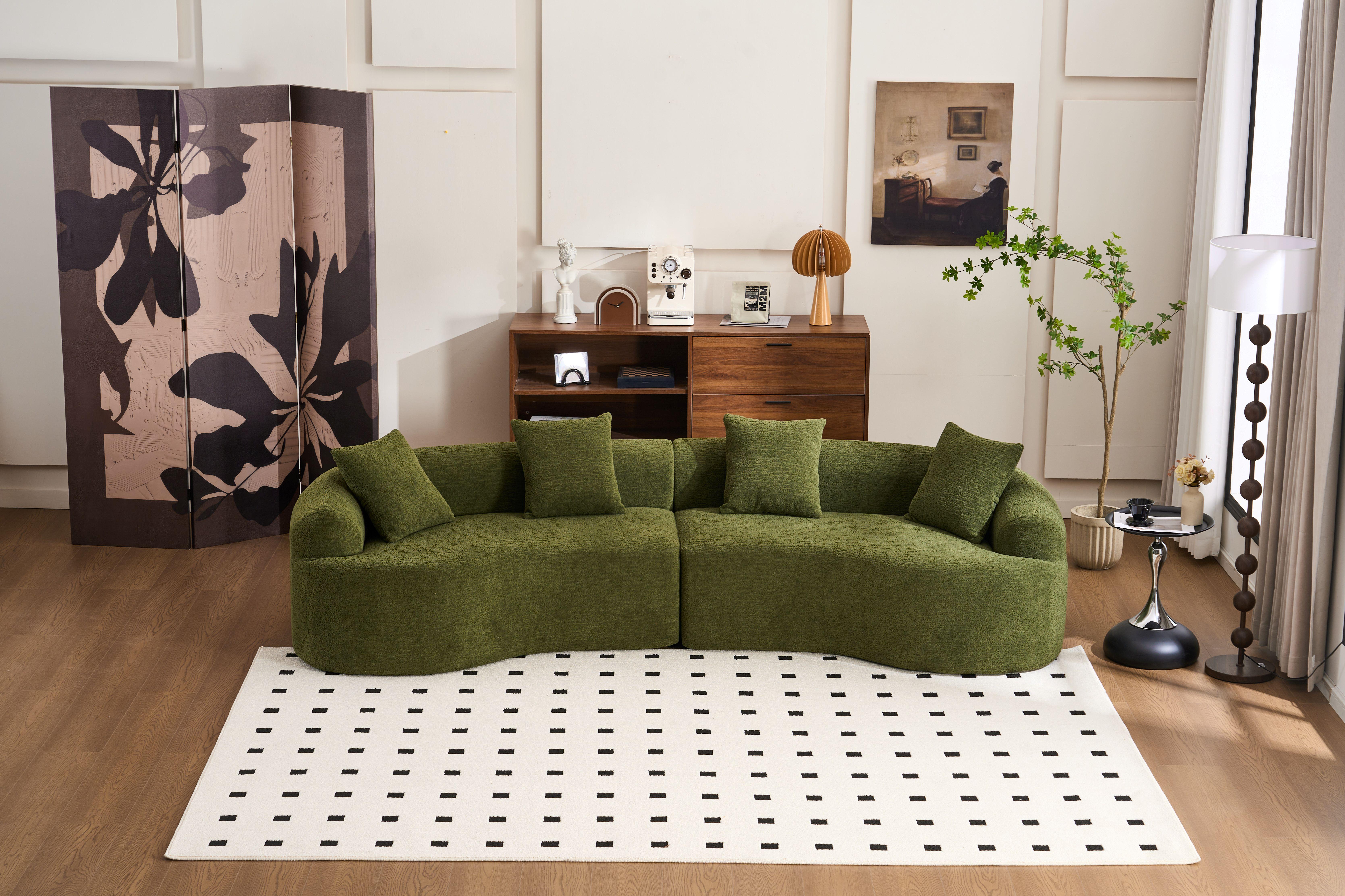 110" Curved Boneless Modular Sectional Sofa, Compression Sleeper Couch with High-Density Foam, Chenille Fabric Sofa Bed for Living Room, Bedroom, Apartment & Lounge