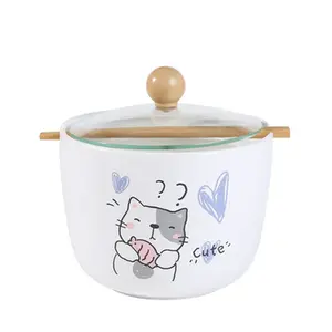 Ramen Cat Bowl with Chopsticks & Lid