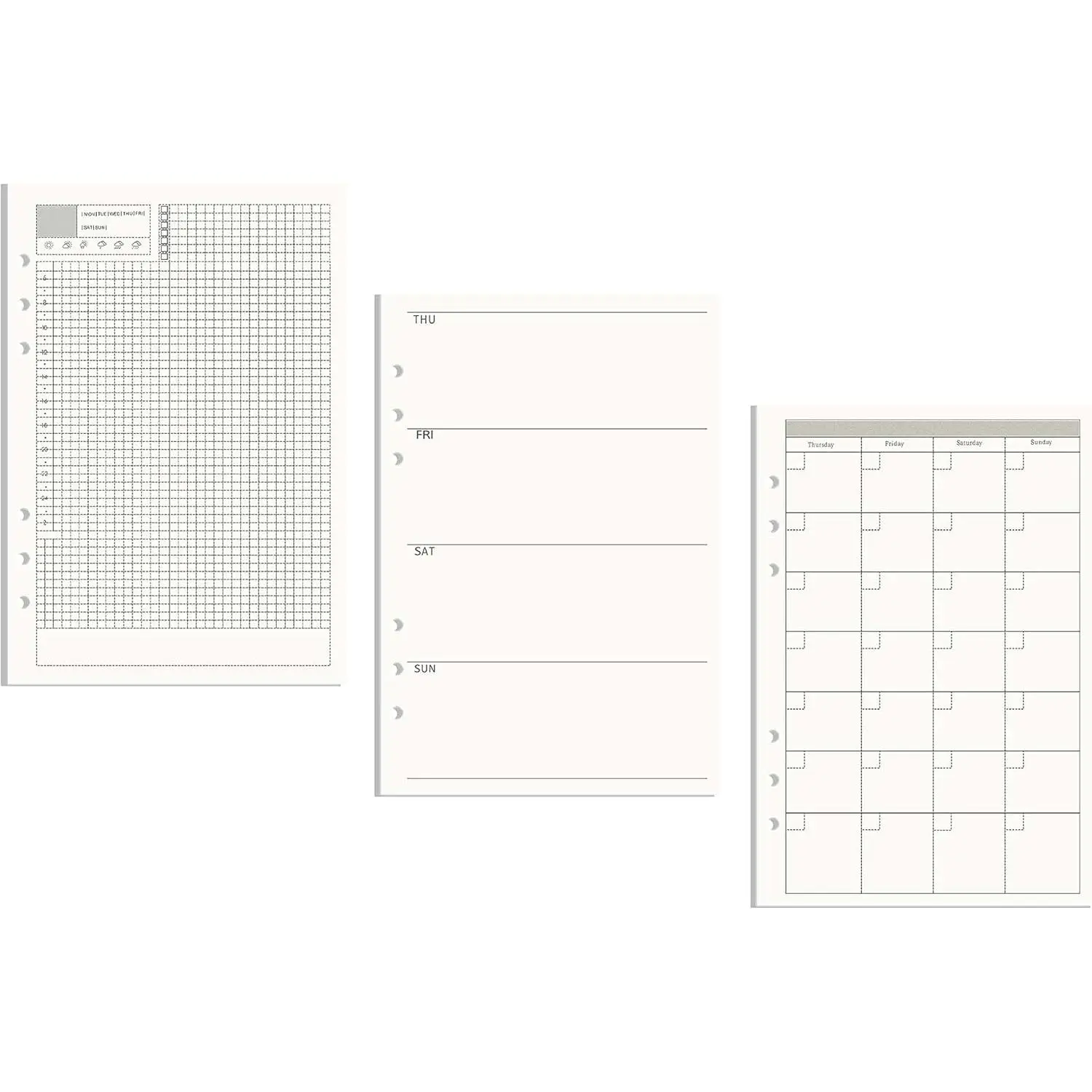A5 Refill Paper 3 Pack Undated Daily Weekly Monthly Binder Inserts 6-Hole Punched Filler Paper Planner Refills, 135 Sheets/270 Pages Refillable Binder Papers