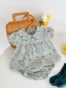 Summer Girl Baby Orchid Flower Doll Collar Short Sleeve Top and Pants Set, Adorable Two-Piece Outfit for Little Girls, Perfect for Warm Weather Baby Clothing