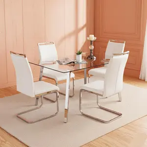 MUUOKY Set of 4 Dining Chairs, Modern Kitchen Chairs with Faux Leather Padded Seat, High Back and Sturdy Chrome Legs for Dining Room home furniture extendable dining room table table set  kitchen table chair set，small apartment saving space. metallic gold