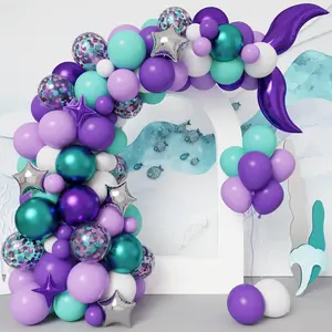 Mermaid Party Balloon Arch Kit, 136Pcs Green Purple Little Mermaid Party Decorations Balloon Garland, Under the Sea Summer Birthday Party Supplies