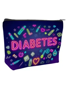 Portable Foldable Zipper Bag with Blood Glucose Monitor, Insulin & Drug Icons, Unisex Travel Cosmetic Storage Box, Makeup Organizer Pouch, Makeup Storage Bag, Travel Cosmetic Bags