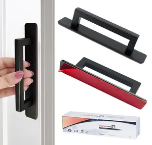 Self-Stick Adhesive Cabinet Handles - 6" Stainless Steel No-Drilling Easy Installation Handles for Cabinet Door Window Drawer & Refrigerator Microwave| Square Black 2Pack