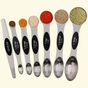 Stainless Steel Magnetic Measuring Spoons (Set of 7) Kitchen Round Utensils Spice Measure Oval Stackable Metal