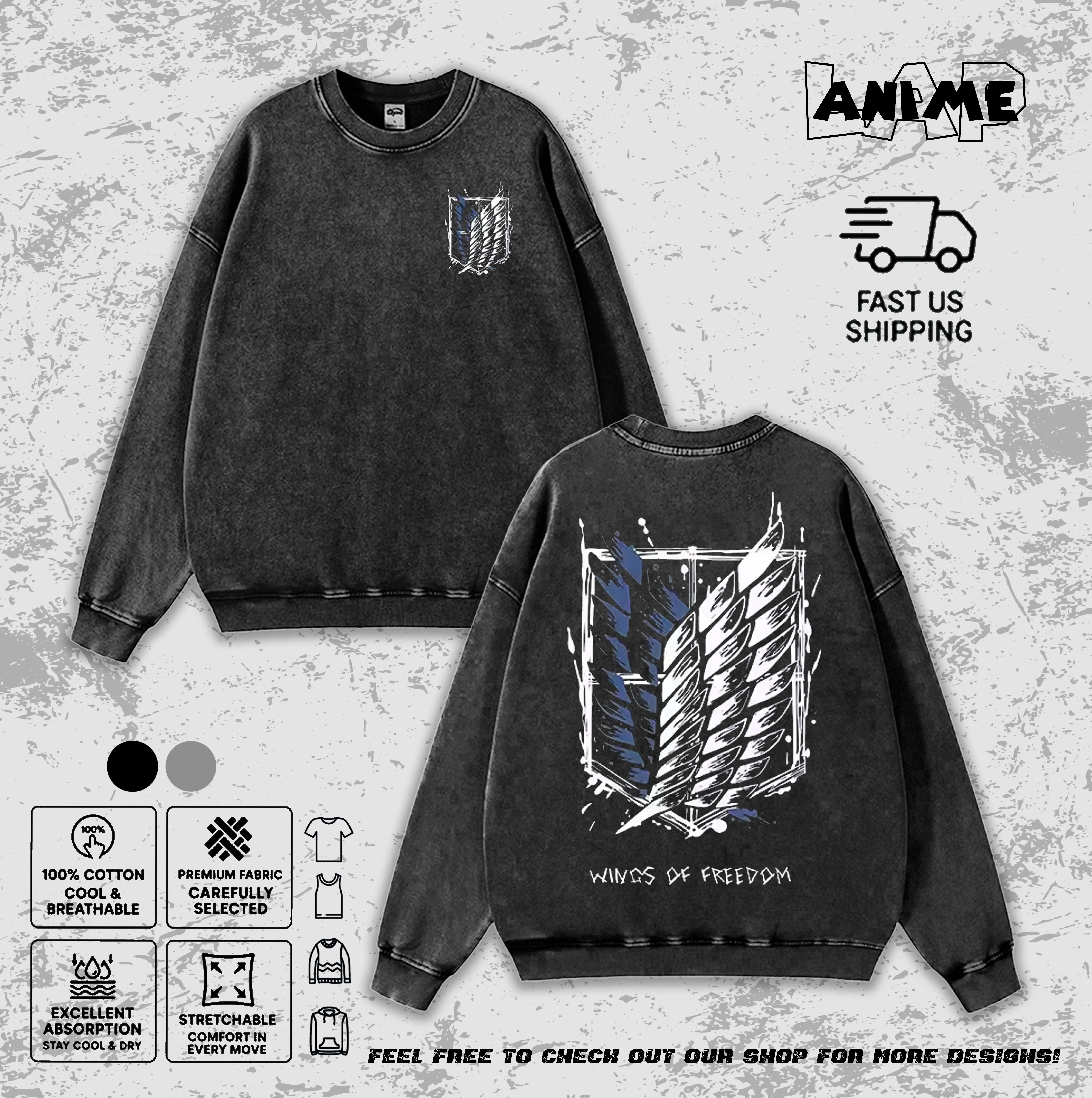 Attack on Titan AOT Washed Tee Wings of Freedom Scout Regiment Graphic Hoodie Sweatshirt Tanktop Vintage Anime Streetwear Unisex Men Women