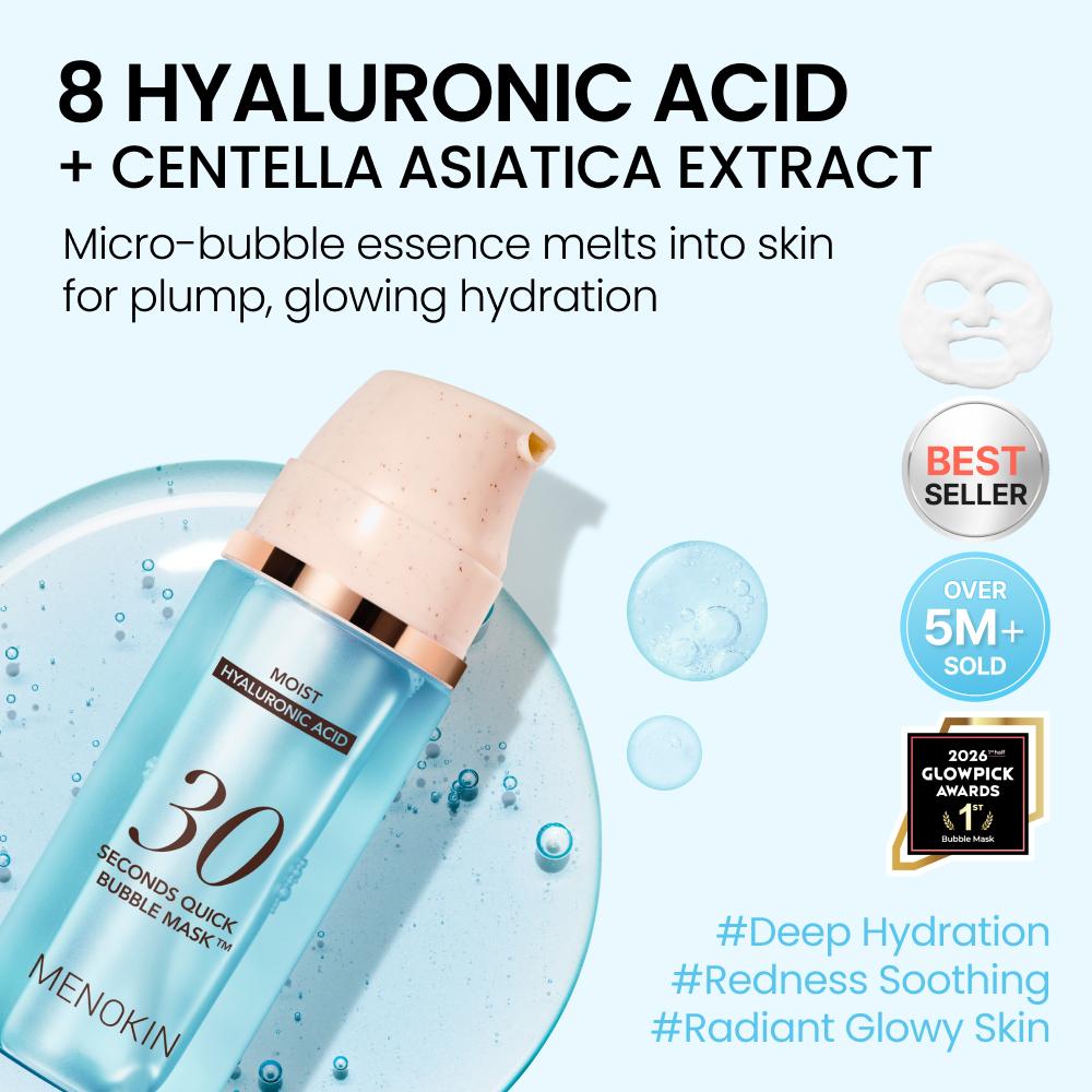 [MENOKIN] 30 Seconds Korean Bubble Primer (MOISTURE) 3.21 fl.ozㅣ No Rinse Bubble Mask, Micro-Bubble Primer for Radiant Skin, Long-Lasting Glazed Donut Glow, Korean Makeup Prep, Hydrating, Lightweight, Non-greasy, 70 Sheet Mask in a Bottle