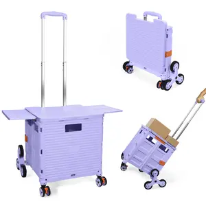 SELORSS BY10C Foldable Utility Cart with Stair Climbing Wheels,Collapsible Rolling Crate with Magnetic Lid Telescopic Cover,Telescoping Handle,360° Rotate Wheel  organizer to nies storage cart crate handcart hand cart