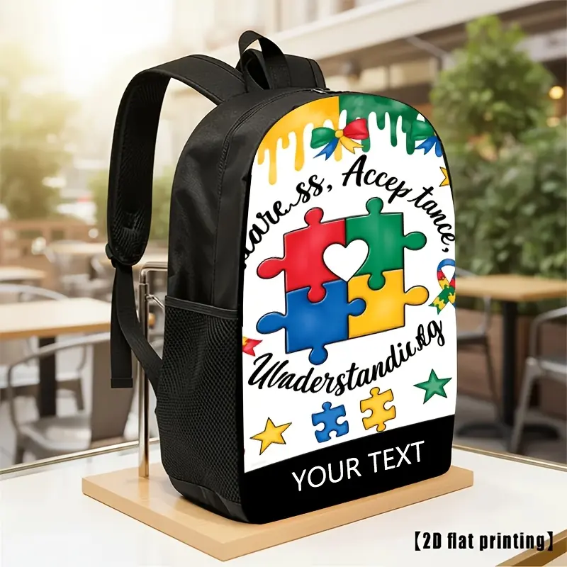 1 customized name personalized backpack for autism cognition backpack, accepting comprehension collage picture black backpack, 17 inch laptop bag, lightweight, adjustable shoulder strap, water bottle holder, school travel, birthday and holiday gifts