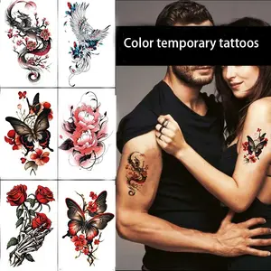 8-Piece Vibrant Temporary Tattoo Stickers, Butterfly Rose Tiger Dragon Designs, Adult Large Half-Arm Body Art Tattoos, Fun & Stylish
