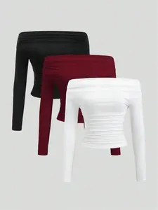 Women's Casual Long Sleeve Knit Top Set, Knitwear Fall Winter Chic Fashion, Slim Fit Design, Graphic Plain Color, Three-Piece Womenswear, Lady
