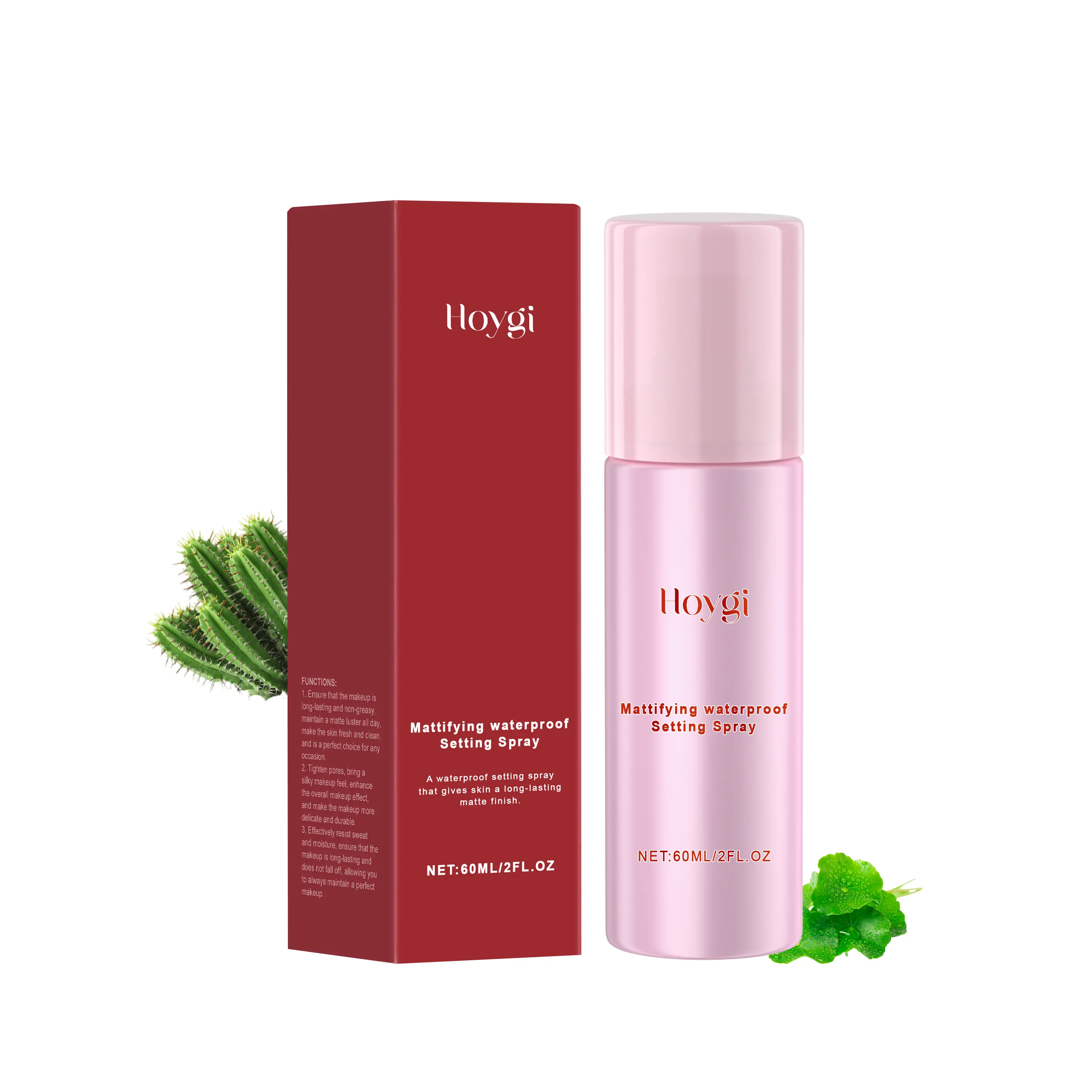 Hoygi Matte Setting Spray with Centella & Cactus Extract Water Proof Oil Control Pore Tightening Fresh Long Lasting Cosmetic 60ml
