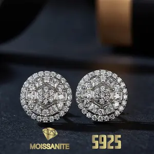 1 Pair Of 925 Sterling Silver 1 Carat Moissanite Square Cut Round Earrings For Holiday Gift Earrings, Valentine's Day Earrings For Everyday Wear Earrings, With A Beautiful Gift Box