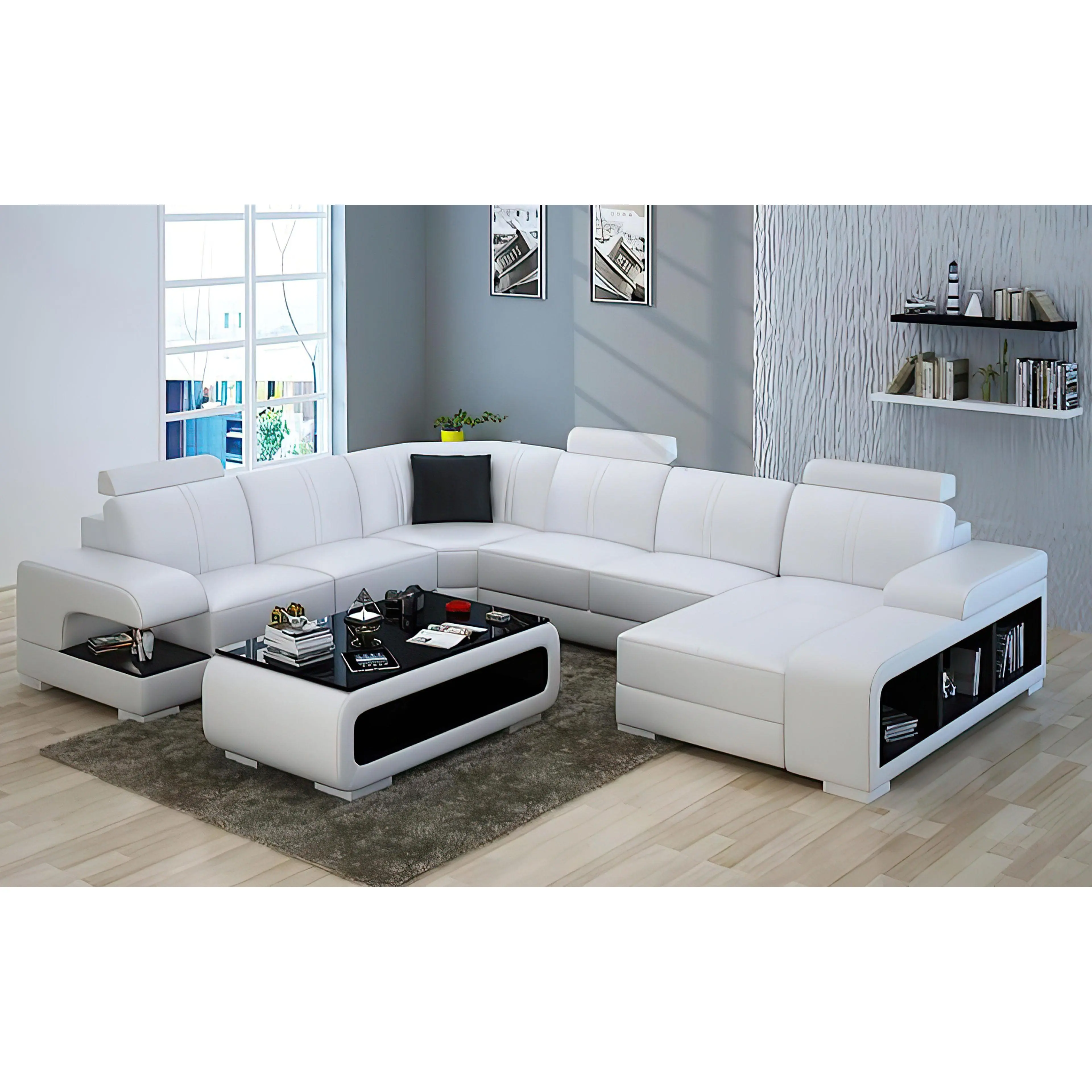 Elza Modern U-Shape Leather Sectional with LED Light Elza Modern U-Shape Leather Sectional with LED Light