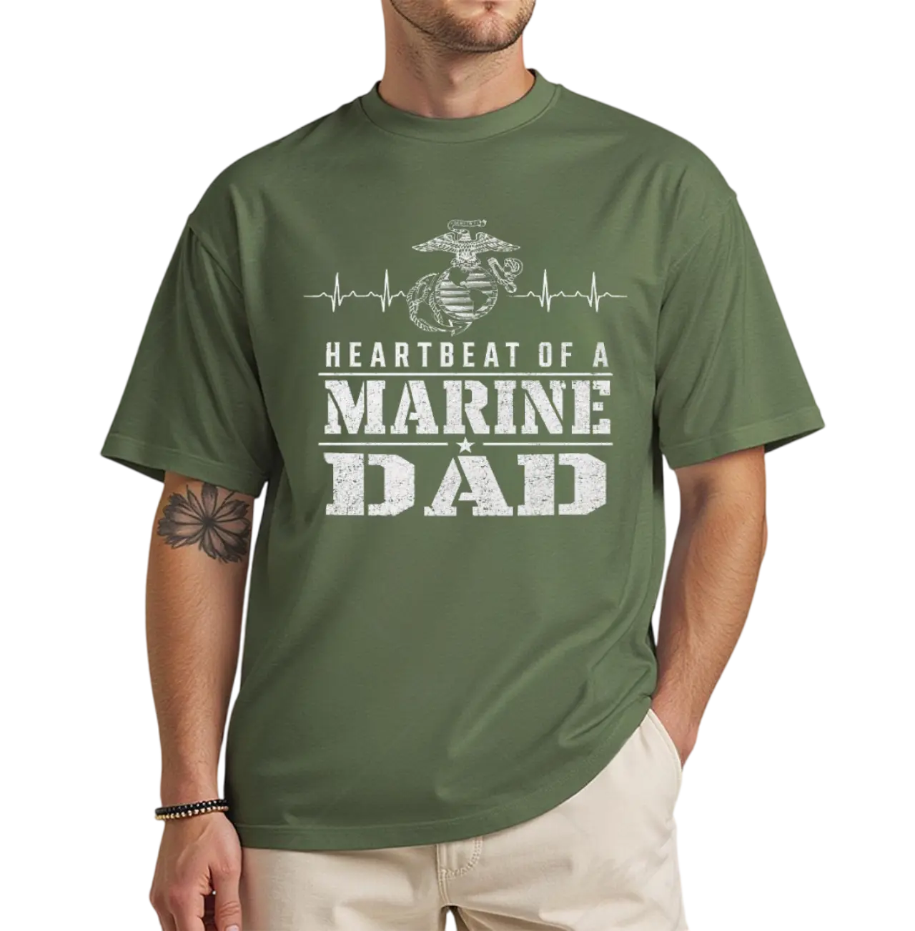 Heartbeat Of A Marine Dad T-Shirt, Proud Marine Corps Dad Tee, USMC Military Father Shirt, Patriotic Veteran Family Gift for Dad