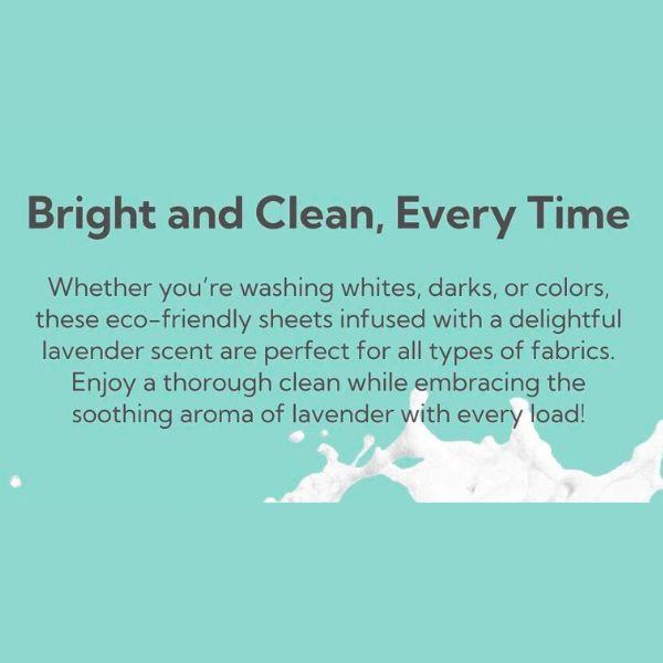 Eco-Friendly Laundry Detergent Sheets 64 Biodegradable Hypoallergenic Lavender Scent Travel-Friendly Natural Dissolvable Vegan Chemical-Free