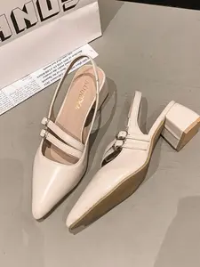 Women's Pointed Toe High Heel Shoes, Dual Buckle Decoration, Open Back Design, Summer Outdoor Commuter Shoes, Stylish and Comfortable