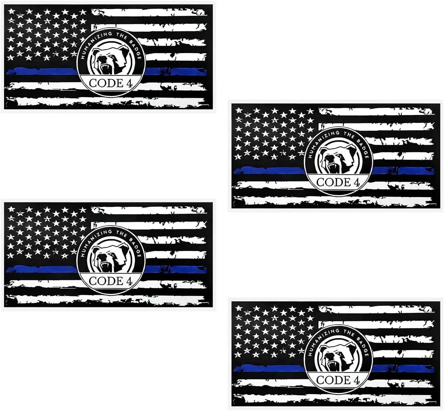 4PCS Thin Blue Line Sticker Code 4, Waterproof Vinyl Auto American Flag Thin Line Decal for Supporting Law Enforcement, Universal Police Support Stickers for Car Window Laptop (Small)