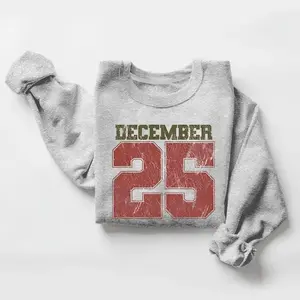 Women's "December 25" Christmas Sweatshirt - Vintage Festive Casual Pullover, for Fall & Winter Machine Washable Loose Fit