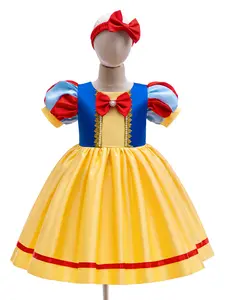 Cartoon Cosplay Costume Fancy Carnival Party Holiday Kids Clothes Princess Girls Puff Sleeve Bow Ball Gown Children Cocktail Dress for all Season 4 to 8 Years