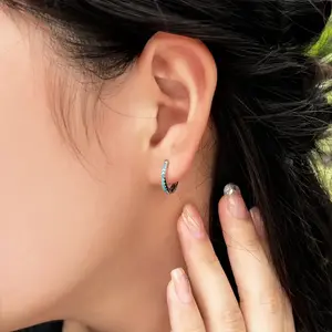 925 Sterling Silver Hoop Earrings, Elegant & Fashionable Style, Sparkling Blue Synthetic Turquoise, Round Dangle Design, Perfect for Valentine'S Day & Mother'S Day, Luxurious Gift for Women, All Seasons JewelryElegant Dangle Earrings