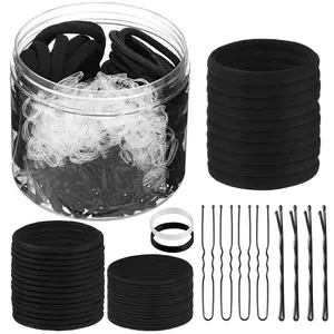 735 count Black Hair Ties and Bobby Pins Set, Clear Elastic Bands, No  Hair Accessories for Thick Hair, Women and Girls