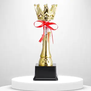 Shiny Gold Crown Trophy, Champion Award with Ribbon, Perfect for Competitions, Parties, Graduation Gifts, Elegant Recognition Prize