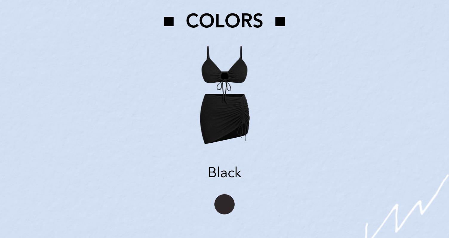 Cider Crinkle Fabric Shaping V-neck O-ring Triangle Bikini Set With Drawstring Sarong Curve & Plus