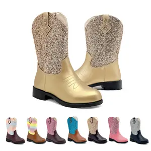 Sparkle Girls Cowgirl Boots Unisex-Kids Mid Calf Glitter Toddler Cowboy Boot Child Western Riding Shoes Birthday