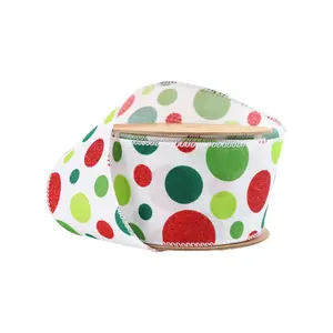 2 1/2" Wired Ribbon | Irregular Dots on White | 10 Yard Roll wreath making Christms tree decor
