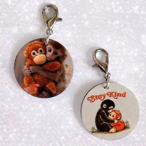 Punch Mobkey Adorable Monkey Badge Reel Charm with Stay Kind Message and Cute Hugging Design for Kids and Adults