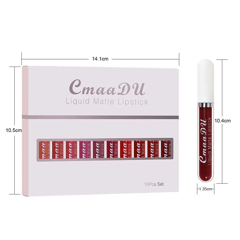 10Pcs Dark Red Liquid Matte Matt Lipstick Set Long Lasting 24 Waterproof Smudge Proof Liquid Catsuit Matte Bulk Lipstick Set for Black Women