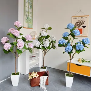 High-end Multi-color Artificial Hydrangea Tree, Large Floor-standing Decorative Fake Tree, Nordic Style Indoor Floral Ornament for Living Room, Artificial Flower Tree for Live Streaming Scene Decoration