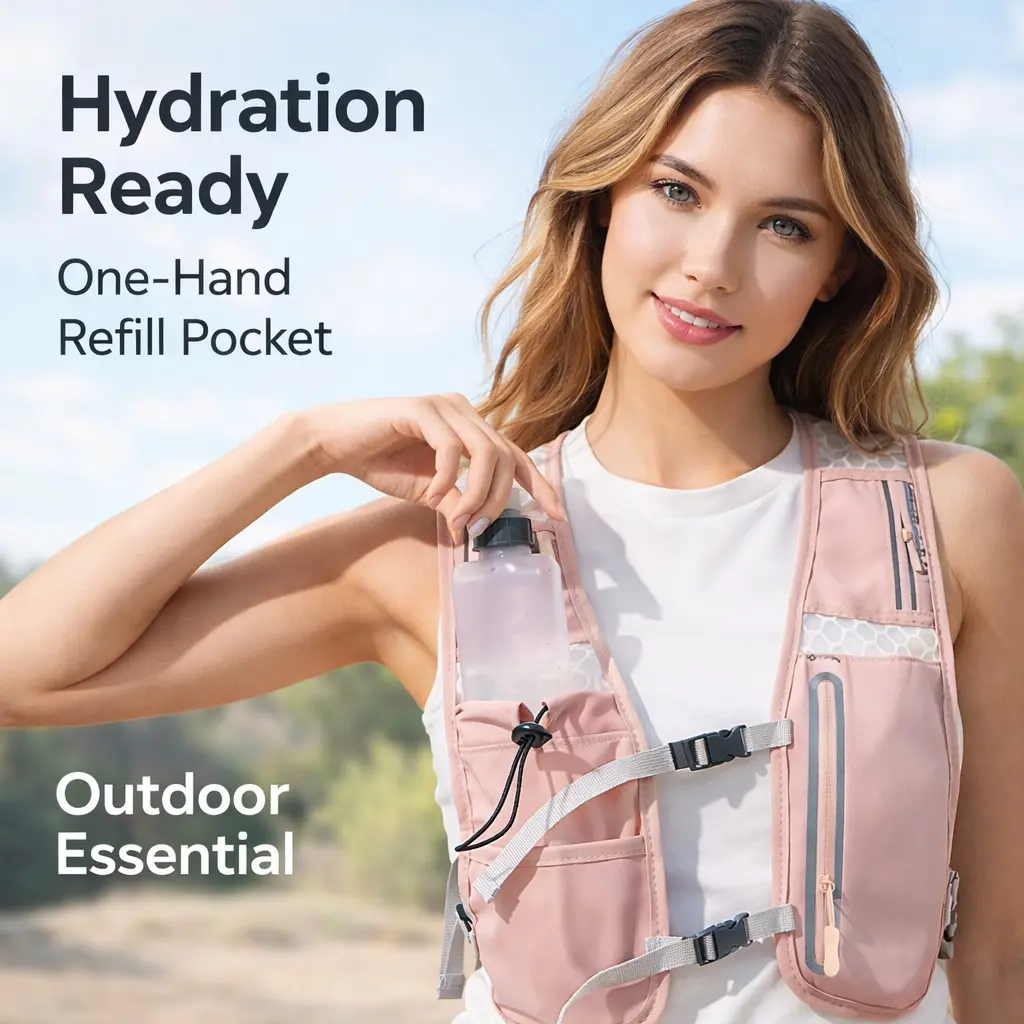 Lightweight & Comfortable Active Sports Vest Backpack – Ideal for Running, Marathons, and Hiking. Features front and back reflective strips, breathable mesh back panel, and spacious compartments for water bottles and phone, Outdoor Jogging Equipment