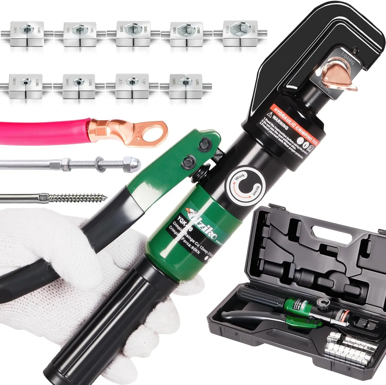 Hydraulic  Lug Crimper 10  TON 12 AWG to 00 (2/0) Electrical Terminal  Wire Tool Kit with 9  (12awg~00awg Crimping Tool)