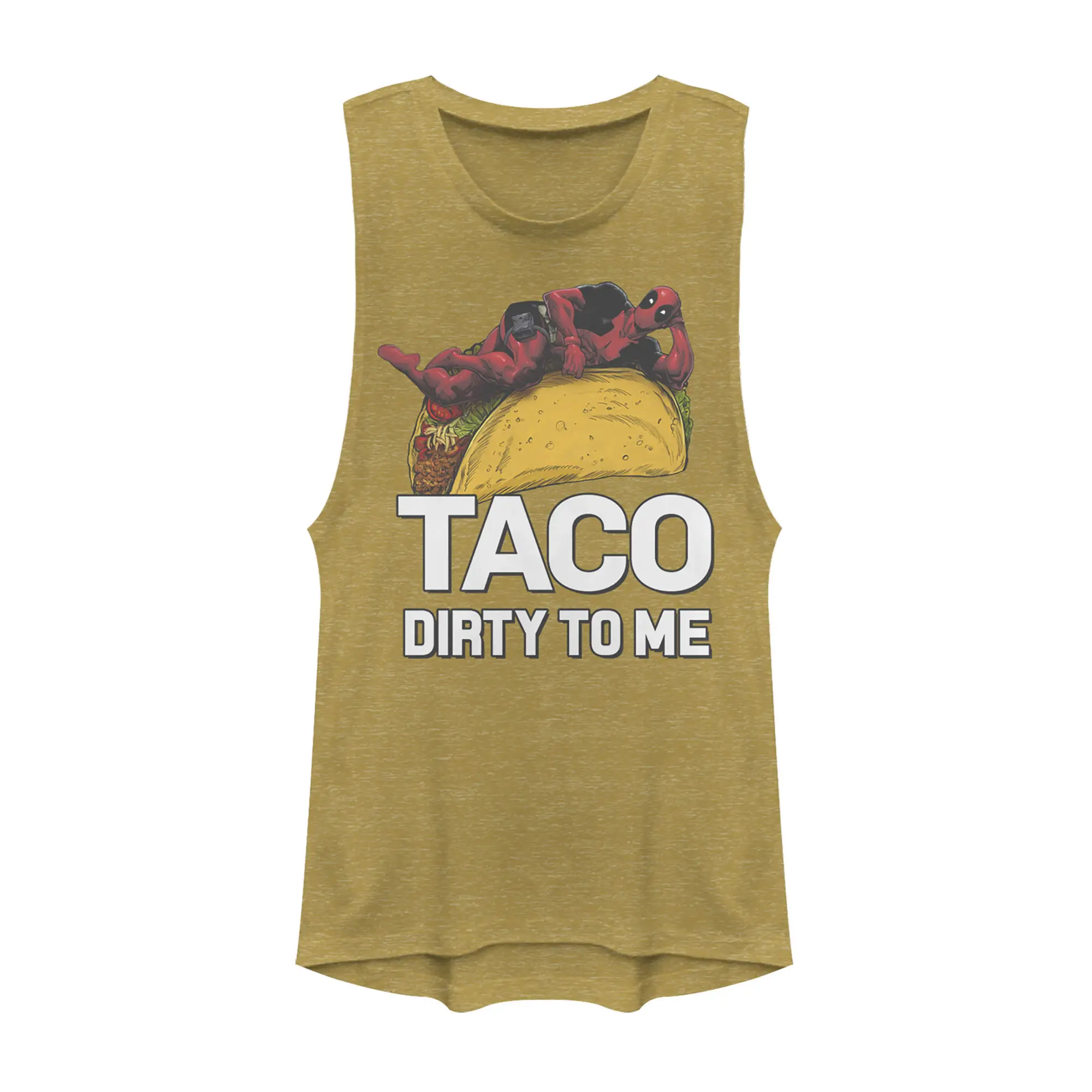 Juniors Womens Marvel Deadpool Taco Dirty to Me Festival Muscle Tee