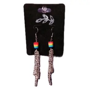 Handmade Rainbow Dangle Earrings with Colorful Beads and Chain Design by Unknown Brand