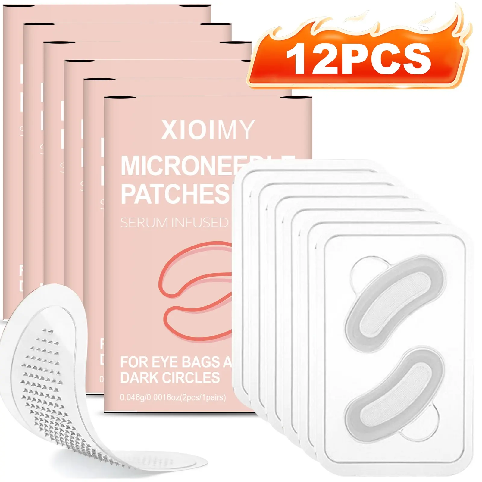 12pcs Hyaluronic Acid Micro Needle Moisturizing Eye Mask, Eye Patches, Eye Treatment Mask, Injected Retinol and Peptides, for Eyes Face Nose, Strong Hydrating Moisture Tighten Skin