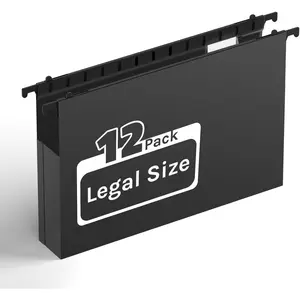 Extra Capacity Legal Size Hanging File Folders, Heavy Duty 2" Expansion File Folders Hanging with Tabs, 12 Pack Plastic Legal File Cabinet Folders, Hanging File Frame Organizer, File Box Folder