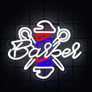 Barber Shop Neon Signs for Wall Decor, Barber Neon Lights Led Business Signs Suitable for Hair Salon Barber Art Decor Gift for Family, Friends and Boys，USB powered, easy to hang