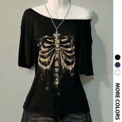 Women's Summer Short Sleeve Asymmetrical Neckline Design Off-Shoulder Top, Comfortable Lightweight Breathable Knitted Graphic Fit T-Shirt for Casual Everyday Wear, Essential Wardrobe Piece, Womenswear, Casual Daily Tops
