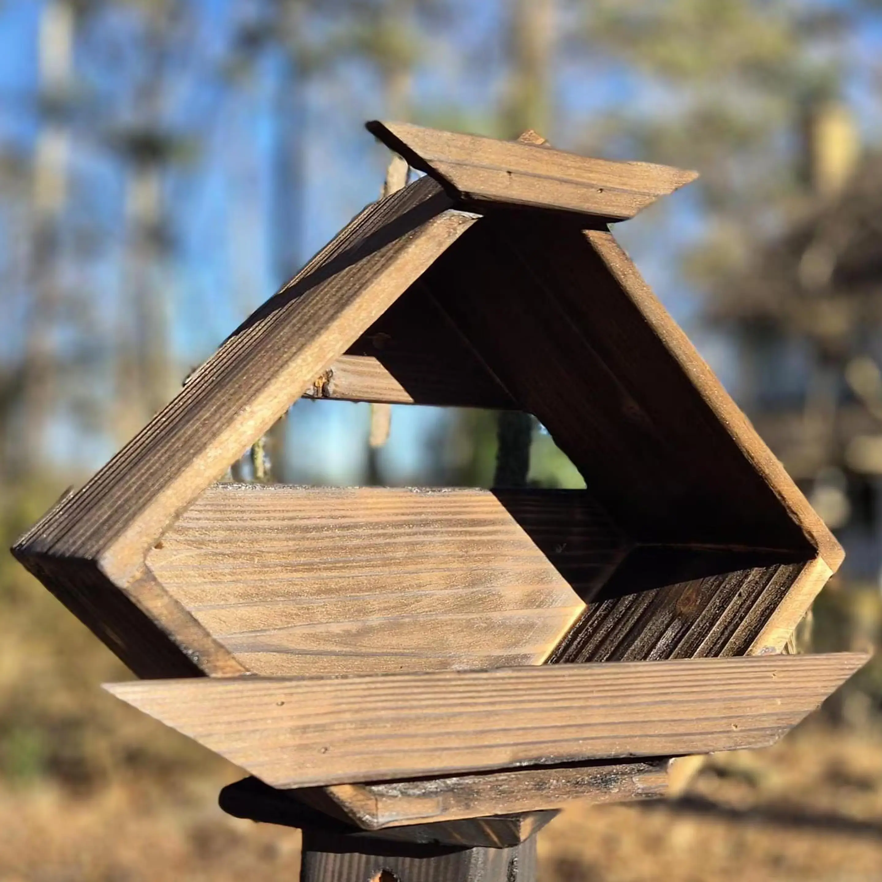 Hand-Crafted Dark Textured Wood Rustic Japanese-Inspired Shou Sugi Ban Cedar Bird House - 12" High, 6" Deep, 14" Wide, Weatherproof, Wall-Mount, Secure Nesting for Large Birds