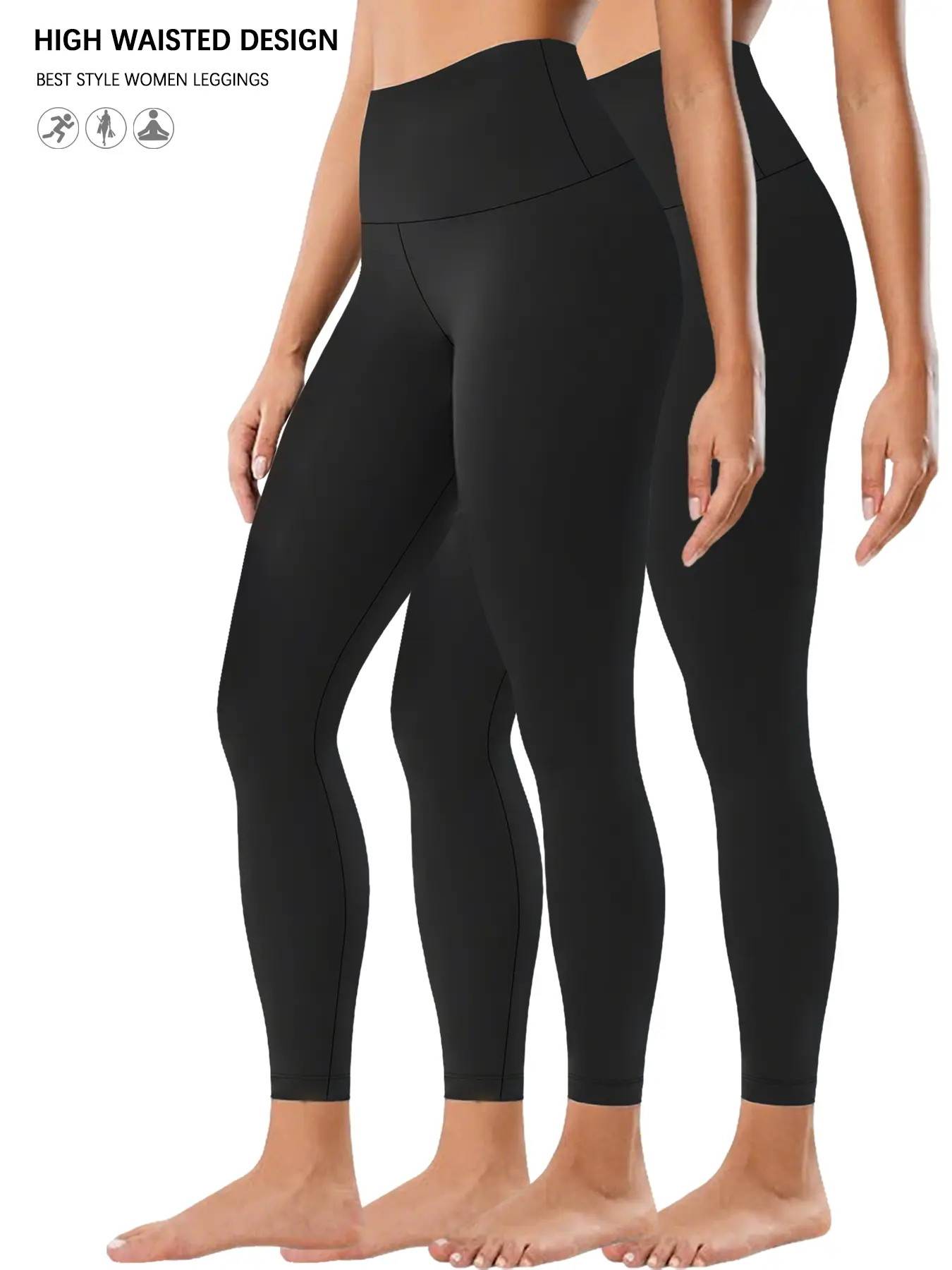 2 Pack Women's High Waist Tummy Control Gym Fitness Leggings, High Waisted Compression, High Waisted Athletic, Super Soft & Non-See-Through Design, Yoga Gym Activewear, Gym Sportswear Bottoms, Perfect for Yoga, Running & Gym Workouts, High Rise Leggings