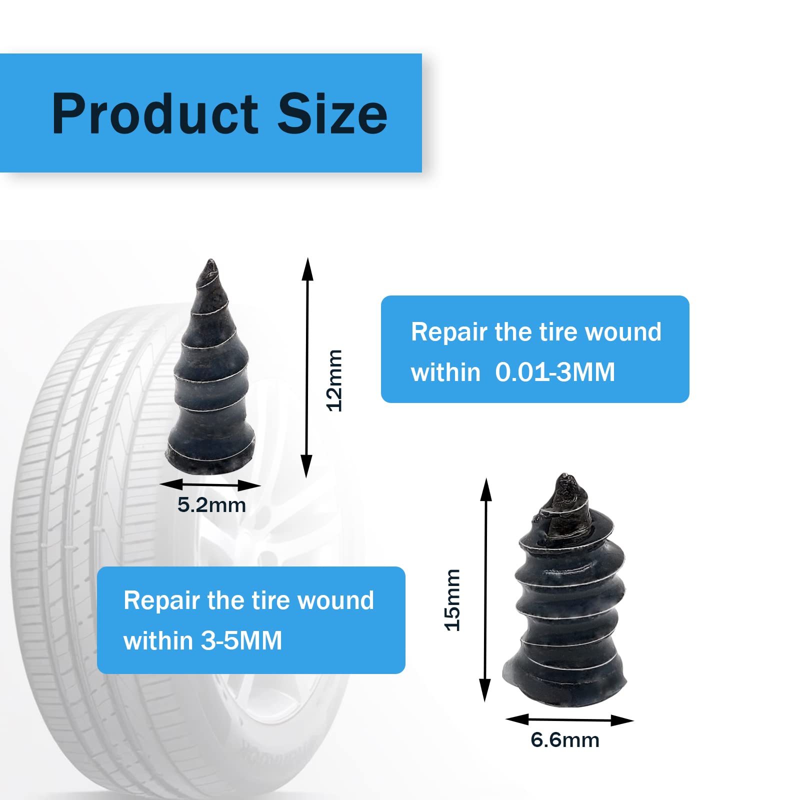 60PCS Tire Repair Rubber Nail Kit, Vacuum Screw In Tire Plugs, Fast Self-Service Wheel Nail Plug Repair Kits, Suitable for Car, Motorcycle, Truck, Tractor Tire Puncture Repair