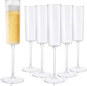 24 Pack Plastic Champagne Flutes - Clear 6 Oz Disposable Champagne Glasses - Square Plastic Toasting Glasses for Party Birthday Anniversary Wedding